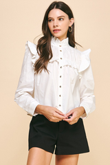Sadie Poplin Ruffle Button Down Top