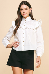 Sadie Poplin Ruffle Button Down Top