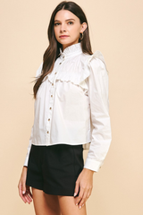 Sadie Poplin Ruffle Button Down Top
