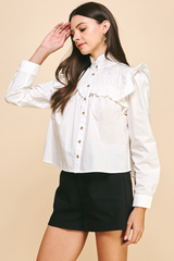 Sadie Poplin Ruffle Button Down Top