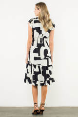 Dorothy Geo Print Flutter Sleeve Dress