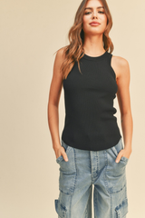 Bella Ribbed Tank Top in Black