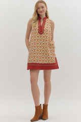 Eloise Geo Print Mini Dress in Ecru