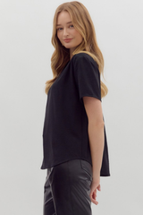 Odette Short Sleeve Top in Black