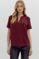 Odette Short Sleeve Top in Burgandy