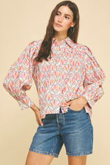 Sylvie Geo Print Hi Lo Poplin Top
