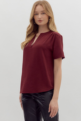 Odette Short Sleeve Top in Burgandy