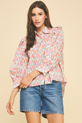 Sylvie Geo Print Hi Lo Poplin Top