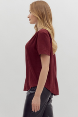 Odette Short Sleeve Top in Burgandy