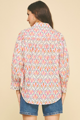 Sylvie Geo Print Hi Lo Poplin Top