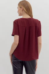 Odette Short Sleeve Top in Burgandy