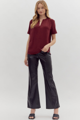 Odette Short Sleeve Top in Burgandy