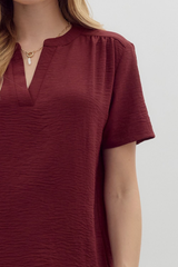 Odette Short Sleeve Top in Burgandy