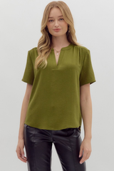 Odette Short Sleeve Top in Olive