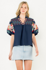 Edith Embroiderd Puff Sleeve Top