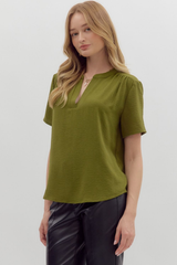 Odette Short Sleeve Top in Olive