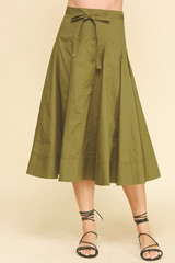 Violet Poplin Midi Skirt in Khaki