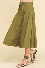 Violet Poplin Midi Skirt in Khaki