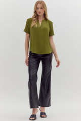 Odette Short Sleeve Top in Olive