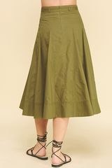 Violet Poplin Midi Skirt in Khaki