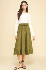Violet Poplin Midi Skirt in Khaki