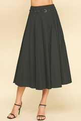 Clementine Belted Midi Skirt in Black