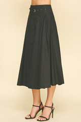 Clementine Belted Midi Skirt in Black