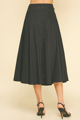 Clementine Belted Midi Skirt in Black