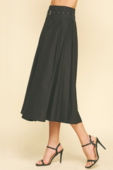 Clementine Belted Midi Skirt in Black
