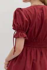 Elizabeth Crochet Trim Zip Front Midi Dress in Garnet