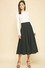 Clementine Belted Midi Skirt in Black
