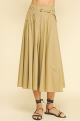 Clementine Belited Midi Skirt in Khaki