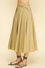 Clementine Belited Midi Skirt in Khaki