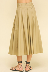 Clementine Belited Midi Skirt in Khaki