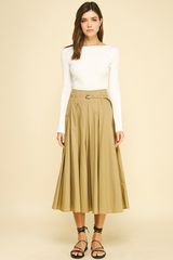 Clementine Belited Midi Skirt in Khaki