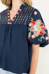 Edith Embroiderd Puff Sleeve Top