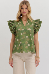 Emerald Ruffle Flutter Sleeve Top