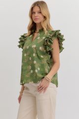 Emerald Ruffle Flutter Sleeve Top