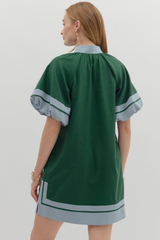Aster Puff Sleeve Mini Dress in Hunter Green