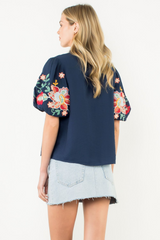 Edith Embroiderd Puff Sleeve Top