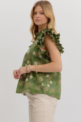 Emerald Ruffle Flutter Sleeve Top