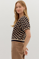 Fawn Argyle Short Sleeve Sweater in Black