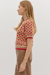 Fawn Argyle Short Sleeve Sweater in Camel