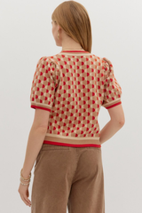 Fawn Argyle Short Sleeve Sweater in Camel
