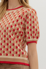 Fawn Argyle Short Sleeve Sweater in Camel