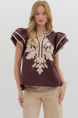 Fawn Applique Ruffle Sleeve Top