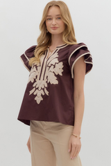 Fawn Applique Ruffle Sleeve Top