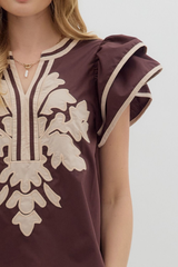 Fawn Applique Ruffle Sleeve Top