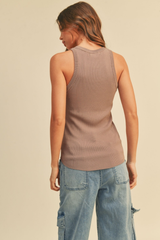 Bella Ribbed Tank Top in Gray Mocha