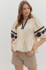 Louise Embroidered Peplum Top